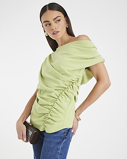 Green One shoulder Ruched top
