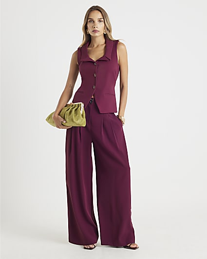 Purple Sleeveless Lapel Waistcoat