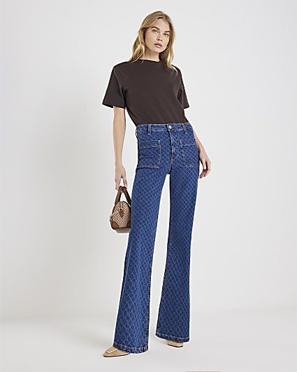 Blue Monogram Relaxed Flare Jeans
