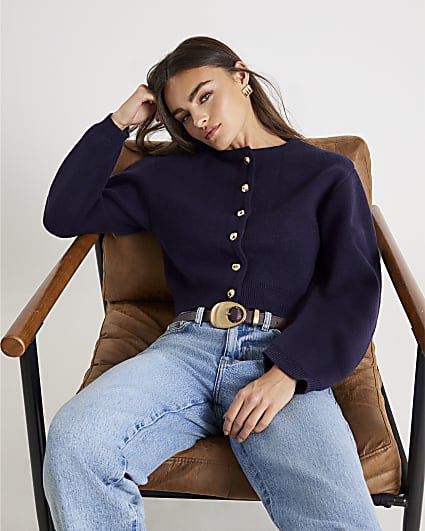 Navy Structured Sleeve Cardigan