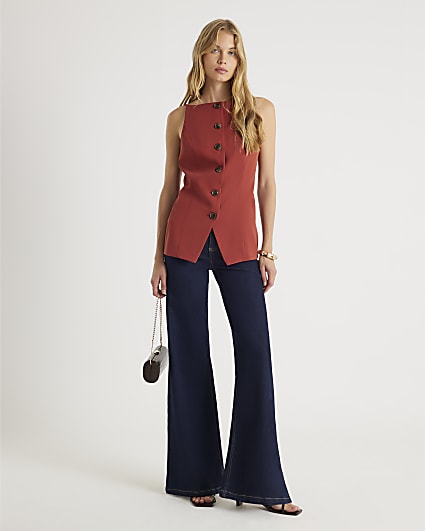 Red High Neck Fitted Waistcoat