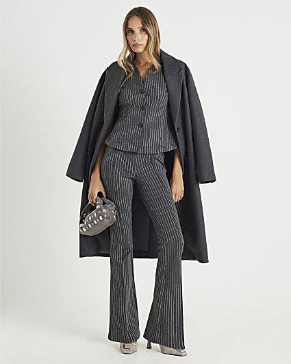 Grey Pinstripe Flared Leg Trousers