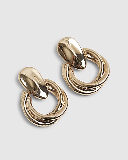 Gold Twist Door Knocker Earrings