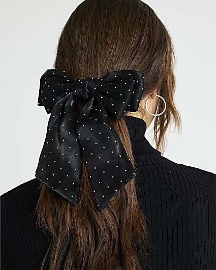Black Diamante Bow Hair Clip