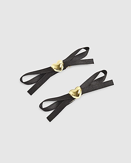 Black 2 Pack Bow Ribbon Hair Clips