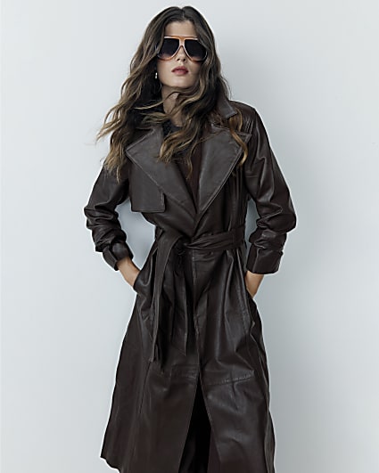 RI Studio Brown leather Trench Coat