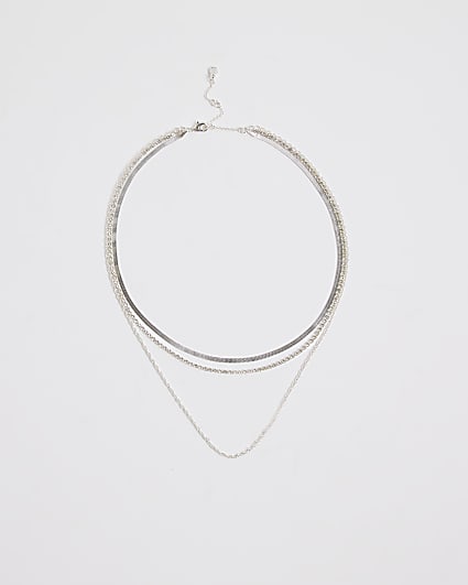 Silver Multirow Chain Necklace