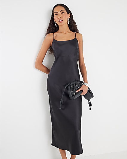 Black Hybrid Jumper Satin Maxi Dress