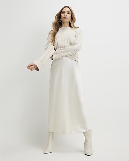 Cream Satin Hybrid Jumper Midi Dress