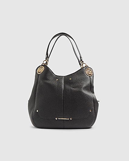 Black Branded Eyelet Slouch Shoulder Bag