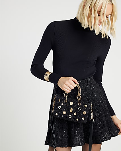 Black Boucle Charm Tote Bag
