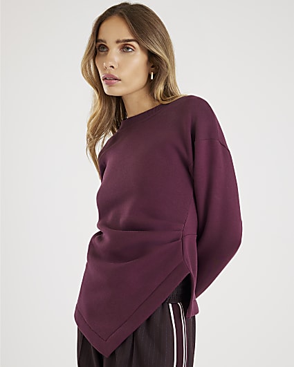 Red Long Sleeve Drape Sweatshirt