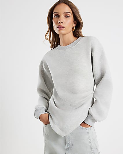 Grey Long Sleeve Drape Sweatshirt
