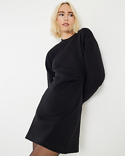 Black Drape Sweatshirt Dress