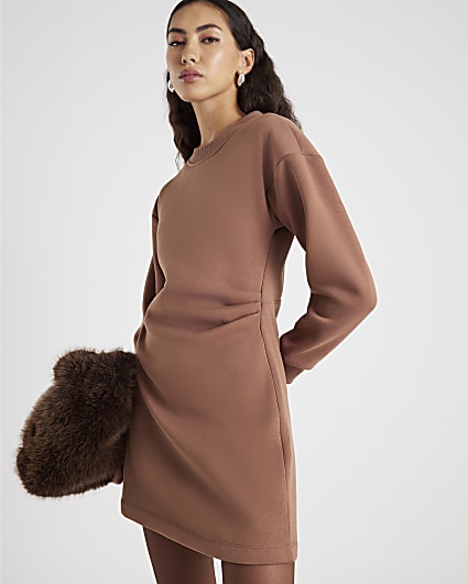 Beige Drape Sweatshirt Dress