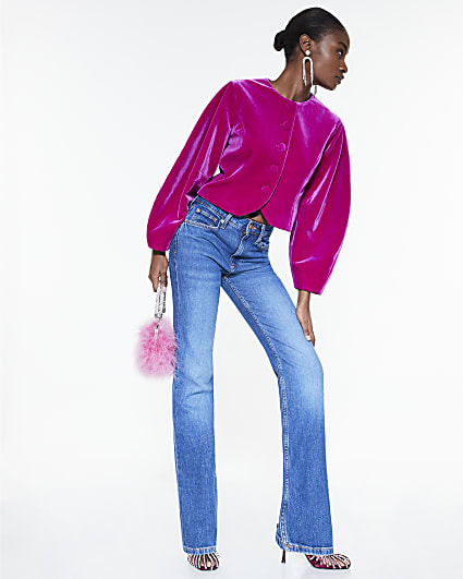 Pink Cocoon Sleeve Velvet Jacket