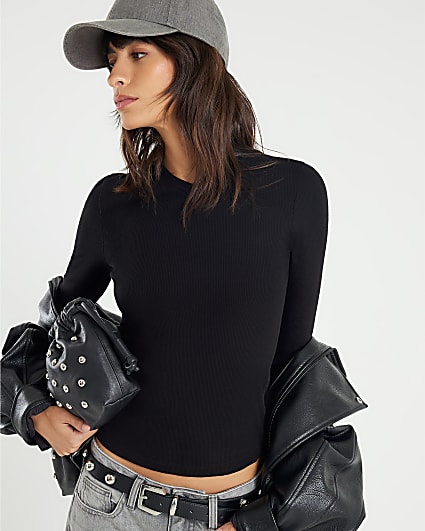 Black Fitted Mini V Neck Top