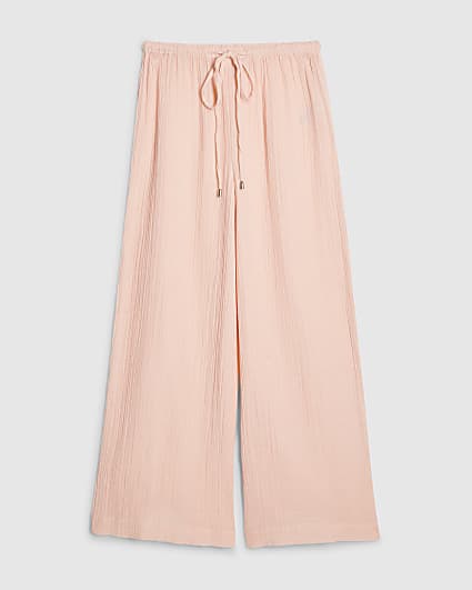 Petite Pink Crinkle Wide Leg Trousers