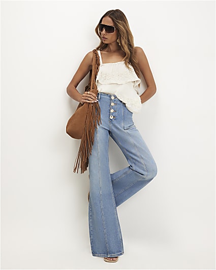 Blue Relaxed Fit Flared Jeans