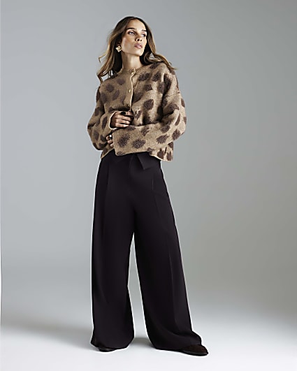Brown Knitted Leopard Print Cardigan