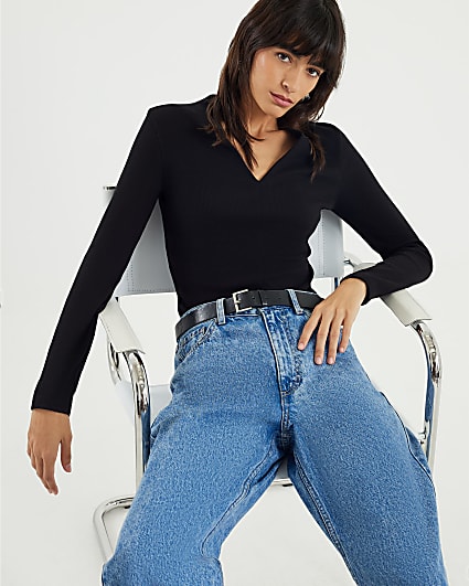 Black Fitted V Neck Top