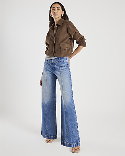Blue Seamed Wide Leg Jeans