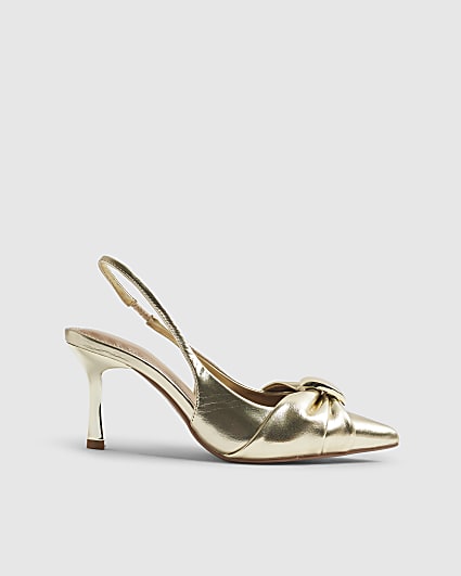 Gold Ruched Slingback Heels