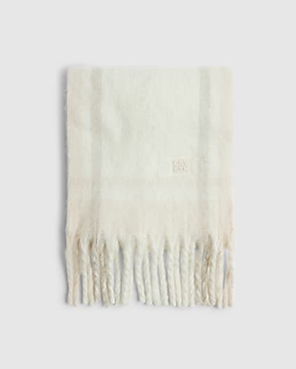 Cream Check Fluffy Scarf
