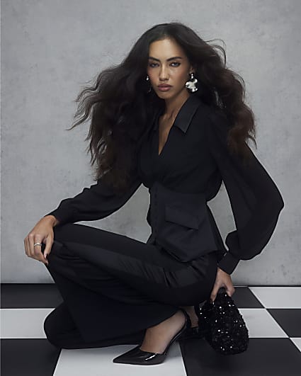 Black Corset Detail Blouse