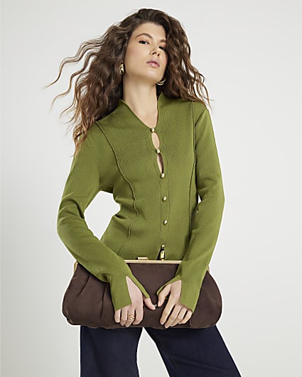 Green Knit Cut Out Top