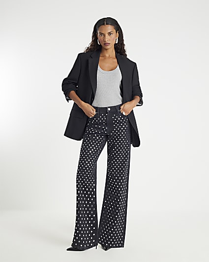 Black Mirror Studded Relaxed Straight Jeans