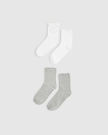 Cream Embellished Frill Pack of 2 Socks