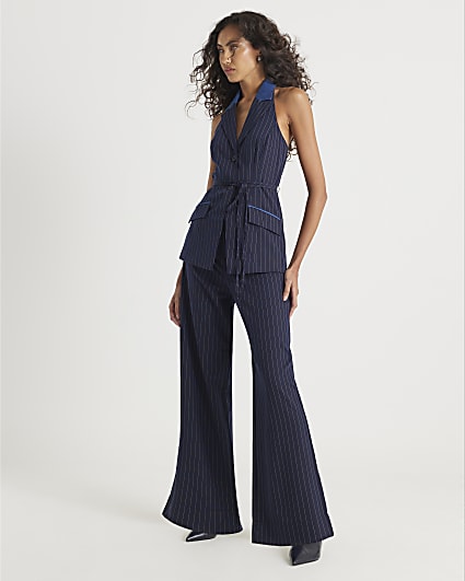 Navy Hybrid Pinstripe Tailored Trousers