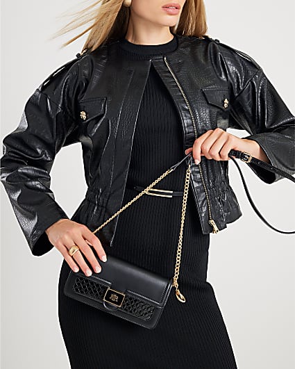 Black Embossed Monogram Cross Body Bag