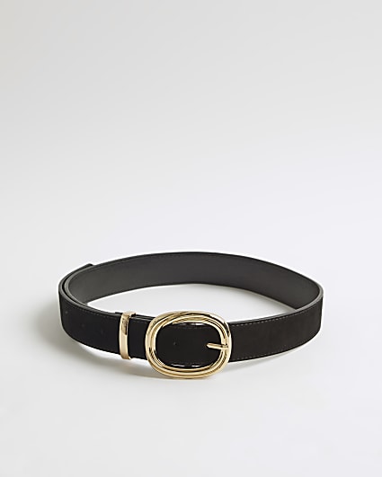 Black Textured Buckle Suede Belt