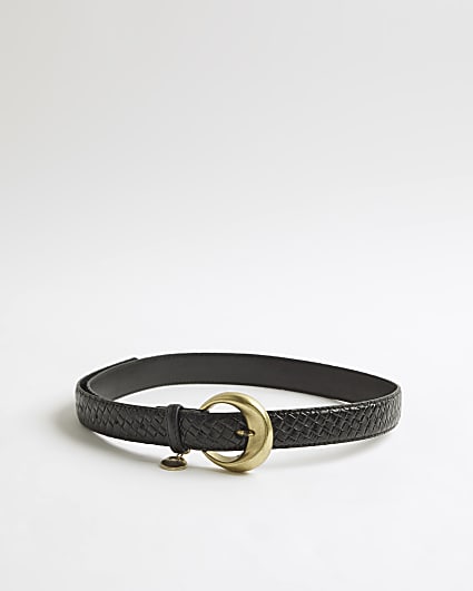 Black Oval Buckle Woven Belt