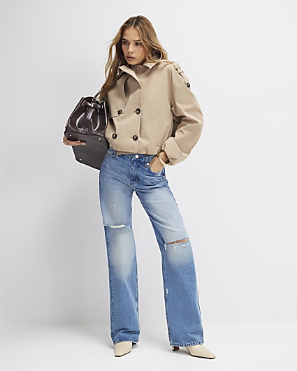 Blue Ripped Relaxed Straight Jeans