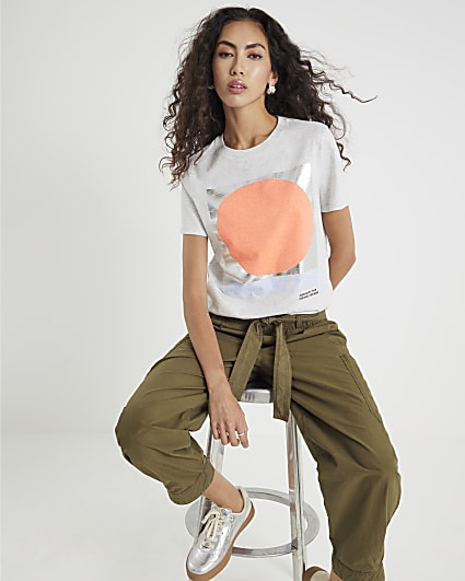 Grey Short Sleeve Foil Circle T-shirt