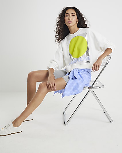White Long Sleeve Foil Circle Sweatshirt