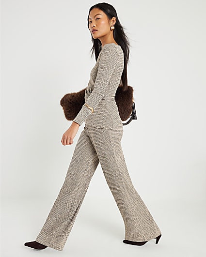 Petite Grey Textured Wide Leg Trousers
