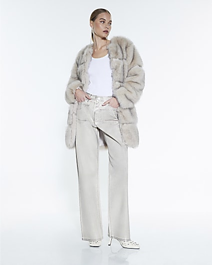 Cream Metallic Coated Relaxed Straight Jeans