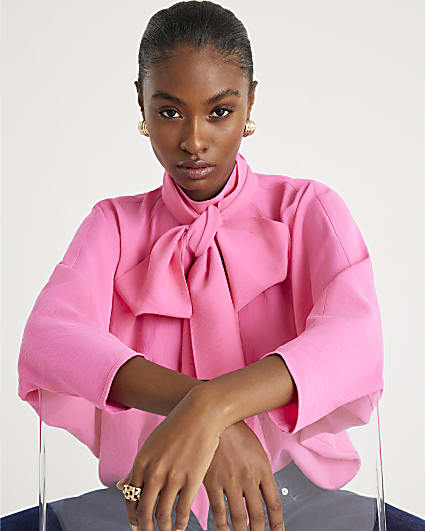 Pink pussybow neck Blouse