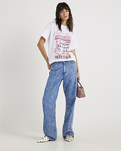 Cream Short Sleeve Restaurant Print T-shirt