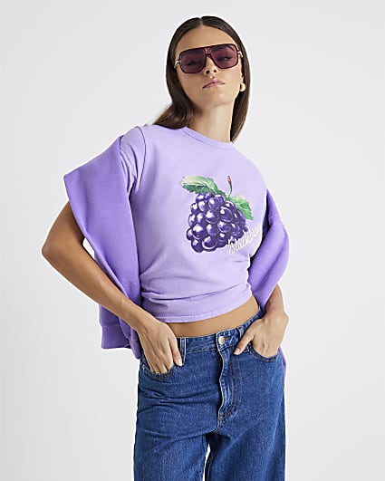 Purple Short Sleeve Blackberry Print T-shirt