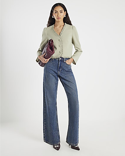 Green Long Sleeve Frilled Blazer