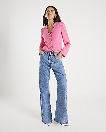 Pink Long Sleeve Frill Trim Jacket