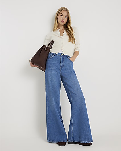 Blue High Rise Wide Leg Jeans