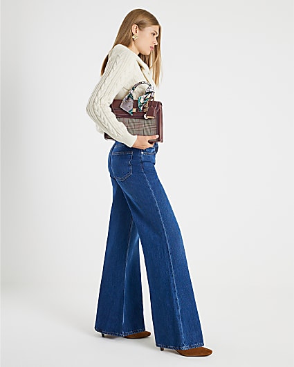 Blue High Rise Soft Wide Leg Jeans