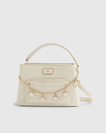 Cream Pocket Front Charm Tote Bag