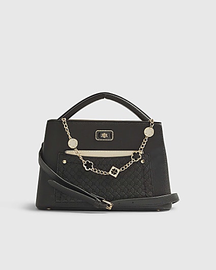 Black Pocket Front Charm Tote Bag